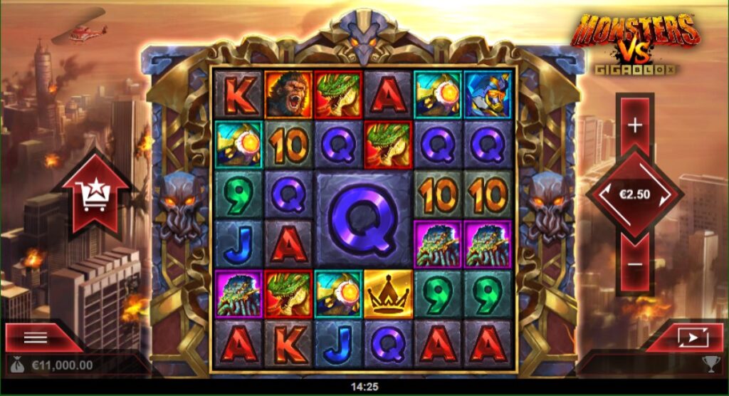 Monsters VS Gigablox slot reels by Hot Rise Games