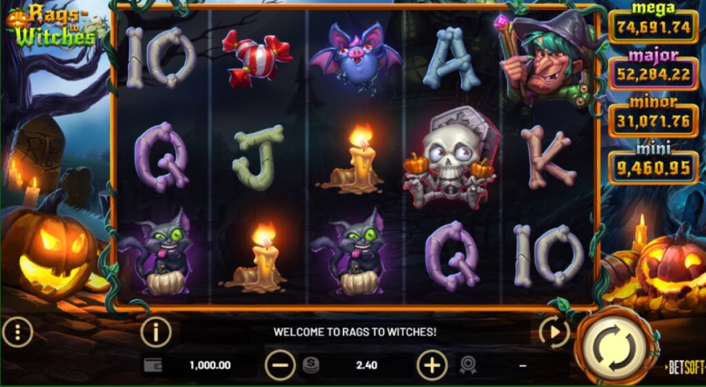 Rags to Witches slots reels by Betsoft
