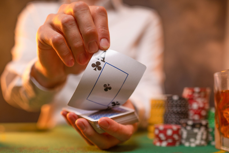 Dealer giving the player a peek at the top card of the deck