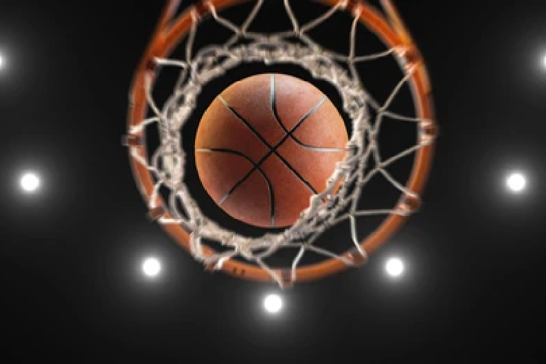 Basketball falling into net