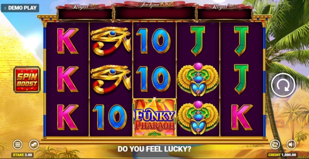 Funky Pharaoh Jackpot King slot reels by Blueprint Gaming