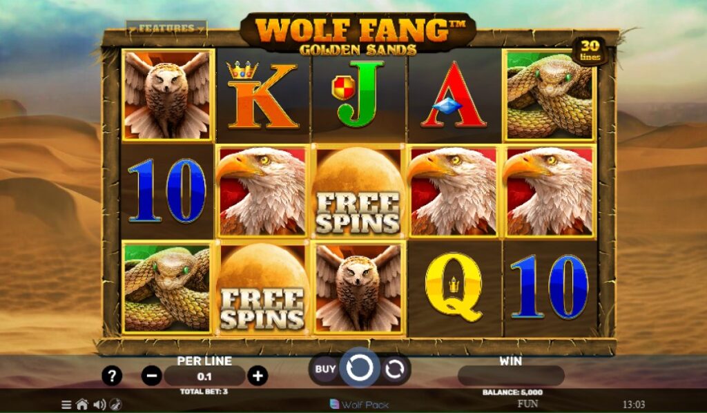 Wolf Fang Golden Sands slot reels by Spinomenal