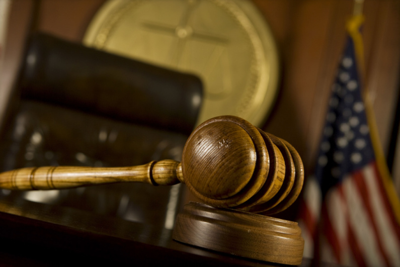 Close-up of the gavel in the courtroom