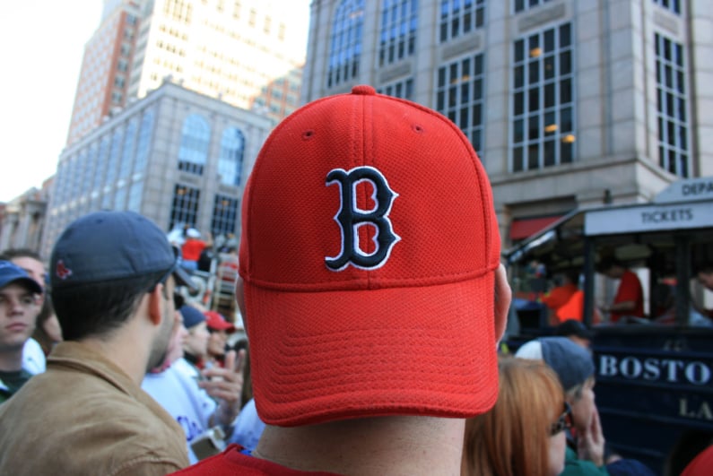 Fan wearing Boston Red Sox cap