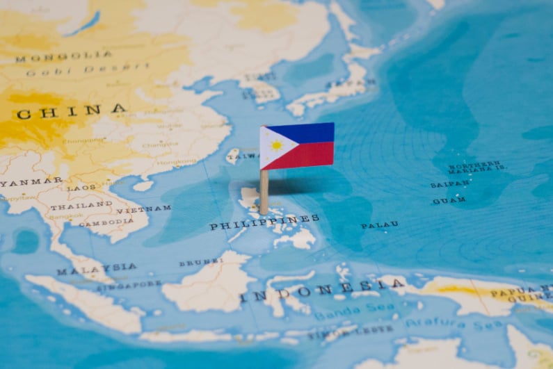 Philippines pinned on a map