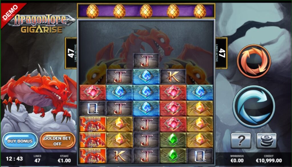 Dragon Lore Gigarise slot reels by Bulletproof Games