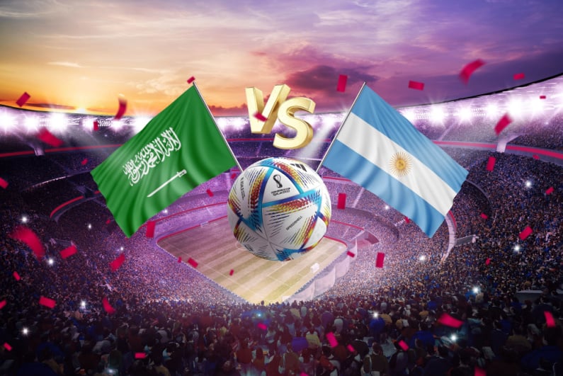 Flag of Saudi Arabia and Argentina World Cup football