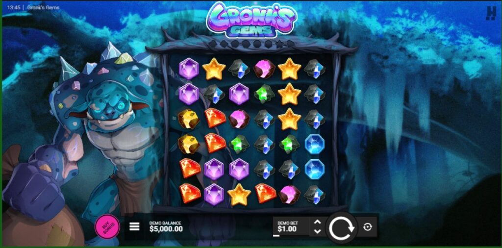 Gronk's Gems slot reels by Hacksaw Gaming