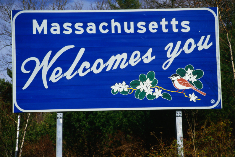 Massachusetts Welcomes You sign
