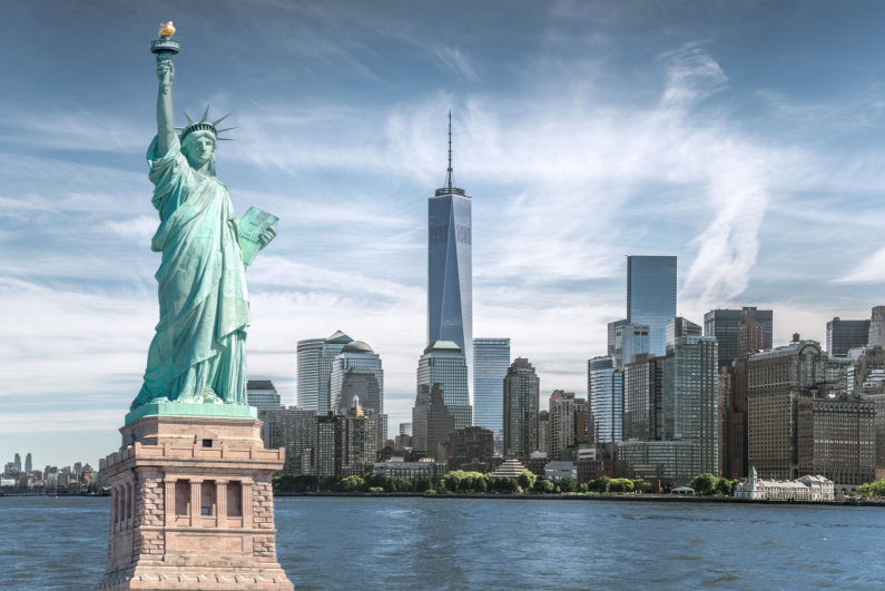 Statue of Liberty with NYC in background