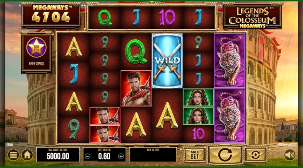 Legends of the Colosseum Megaways slot reels by SYNOT Games