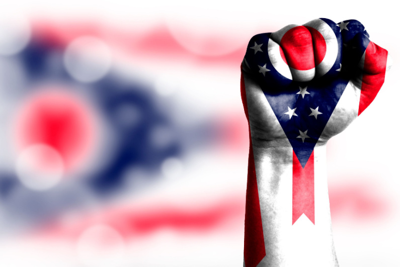 Ohio flag on fist