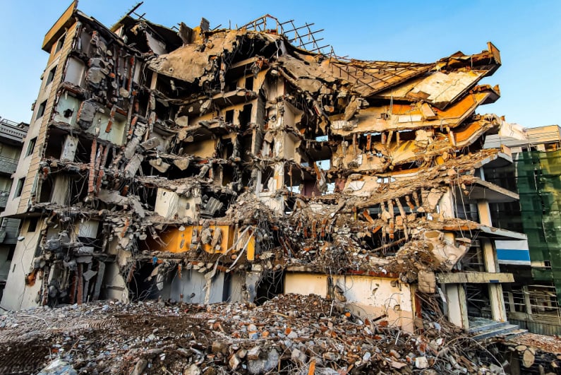 Collapsed building in Turkey after earthquake