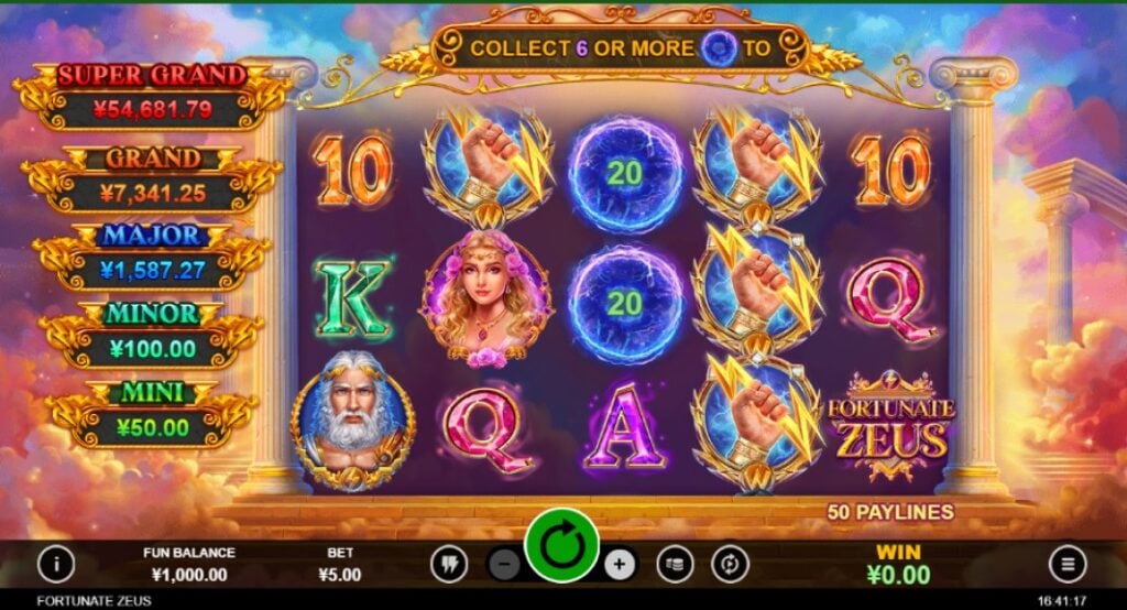 Fortunate Zeus slot reels by RTG