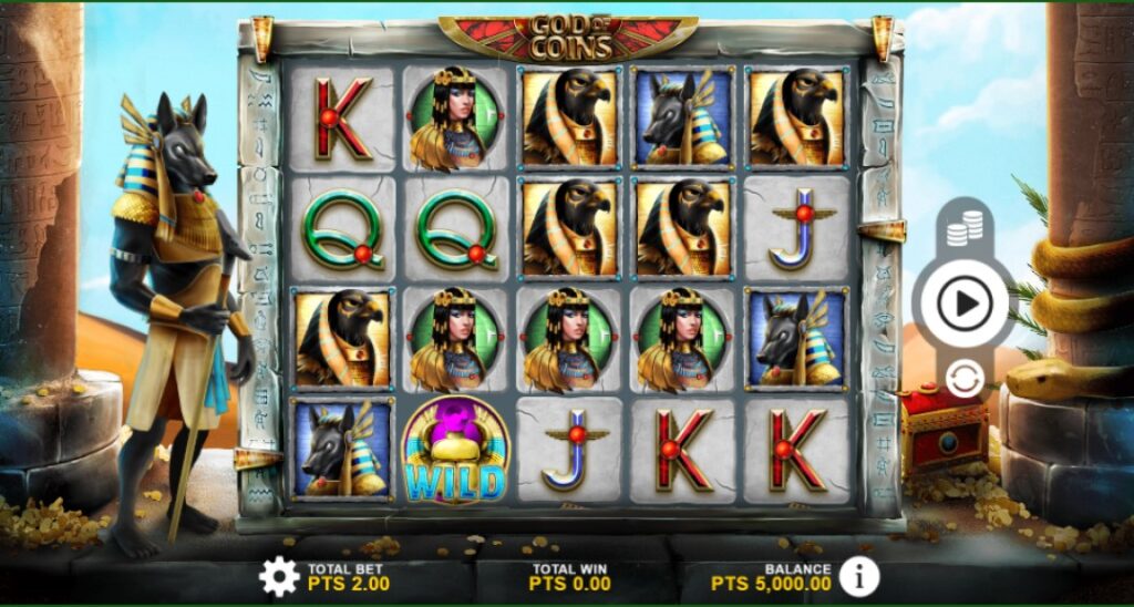 God of Coins slot reels by Expanse Studios