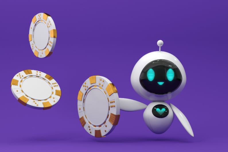 Cute robot and poker chips