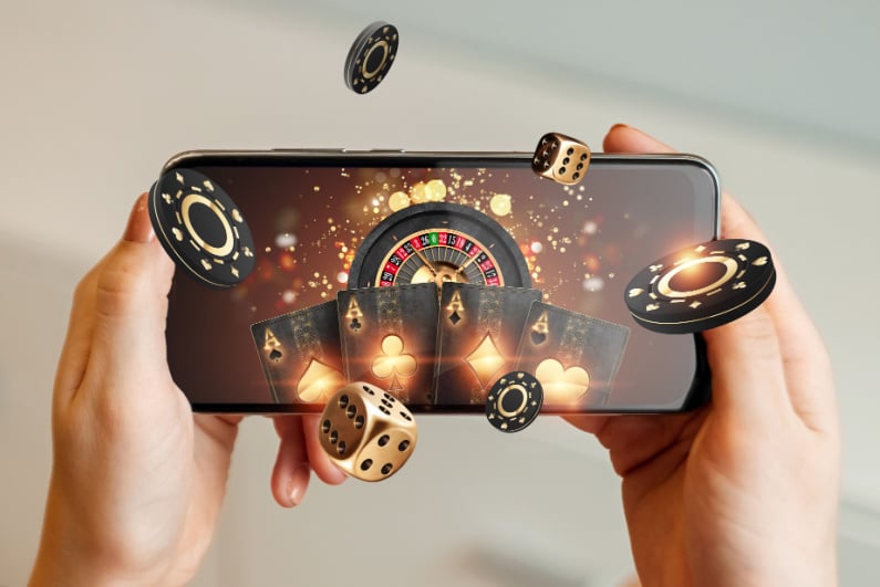 Casino graphics coming out of a phone