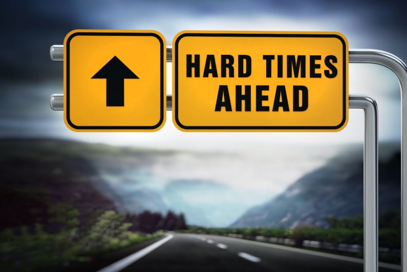 Hard times ahead sign