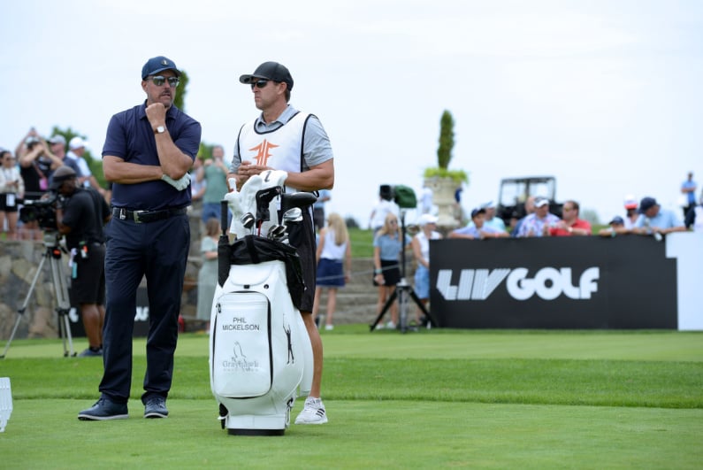 Phil Mickelson playing at a LIV Golf event