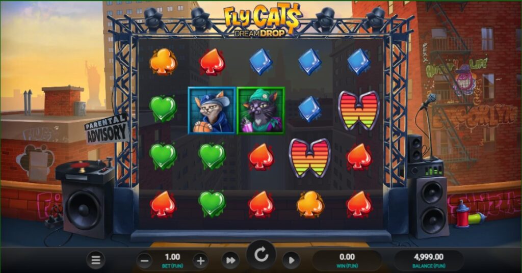 Fly Cats Dream Drop slot reels by Relax Gaming