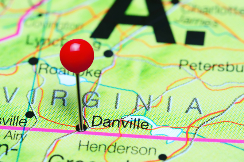 Danville, Virginia pinned on a map