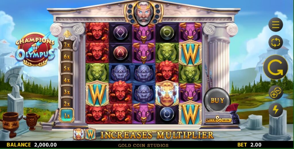 Champions of Olympus slot reels by Gold Coin Studios