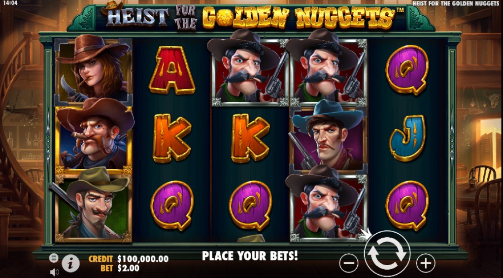 Heist for the Golden Nuggets slot reels by Pragmatic Play