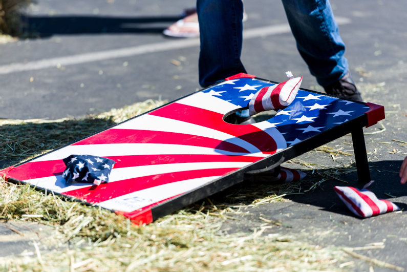 American flag-patterned cornole board
