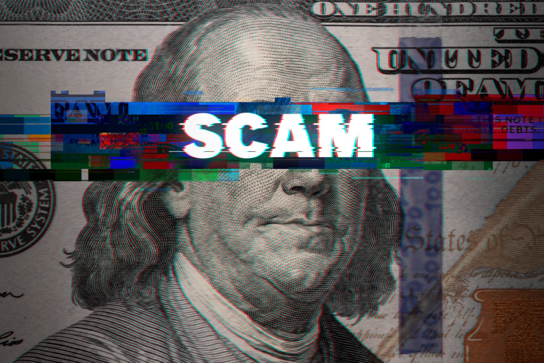 Scam visual with dollar bill