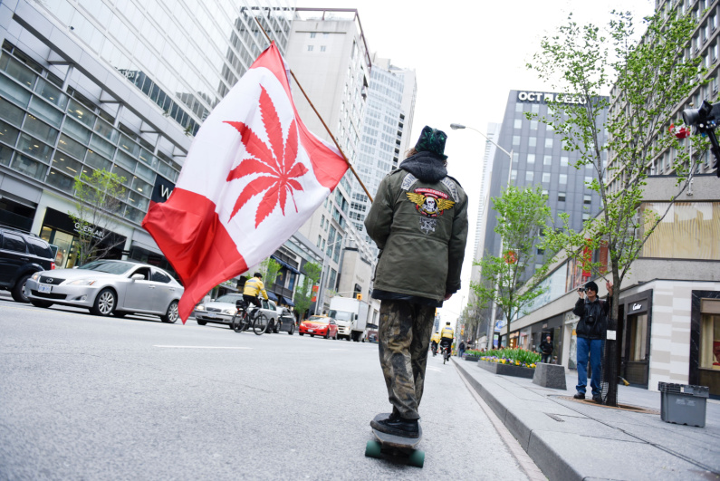 Man holding Canadian_marijuana flag mashup