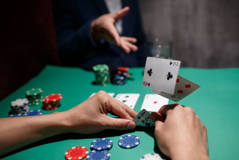 Player folding poker hand