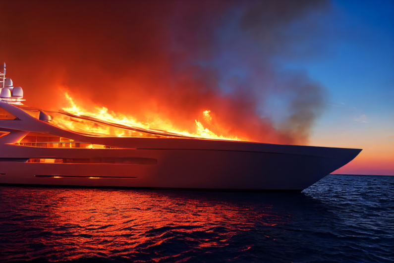 Yacht on fire