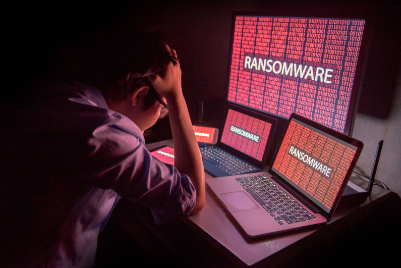 Ransomware visuals on computer screen