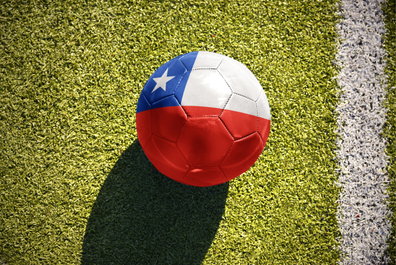 Soccer ball painted like Chilean flag