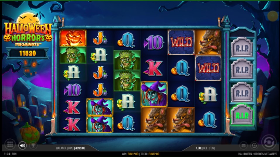 Halloween Horrors Megaways slot reels by Iron Dog Studio