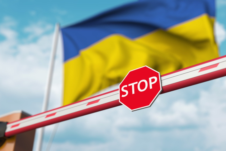 Ukraine flag and stop sign