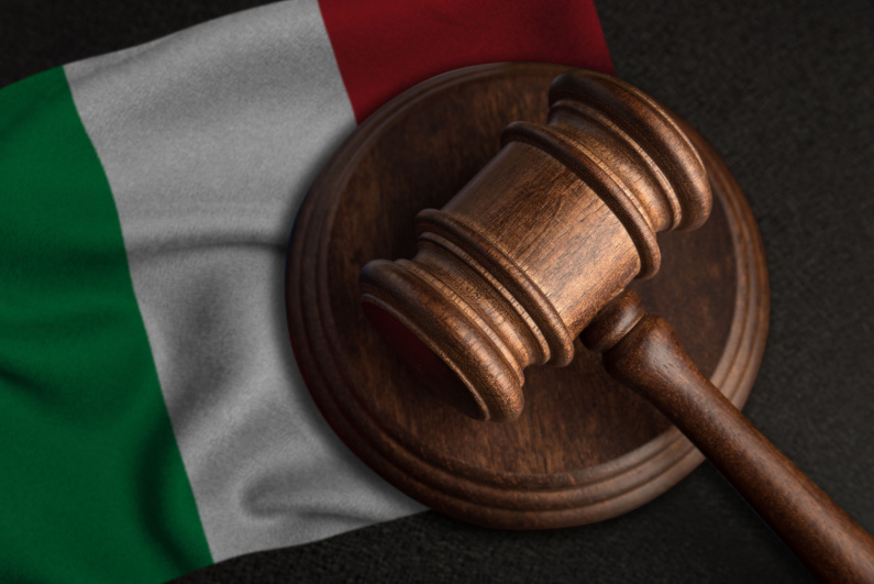 Italy flag with wooden gavel