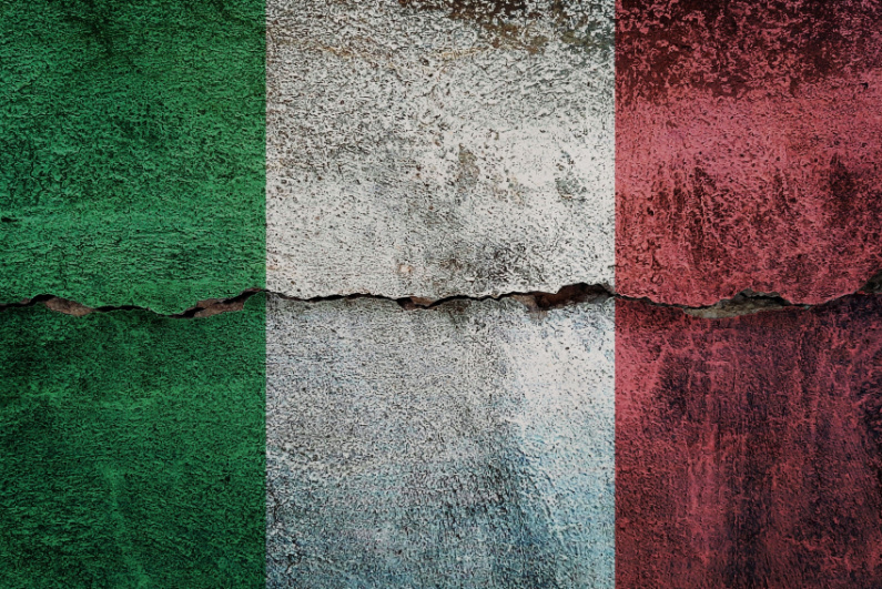 Italy flag with crack