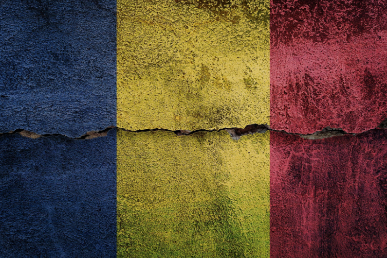 Romania flag with crack
