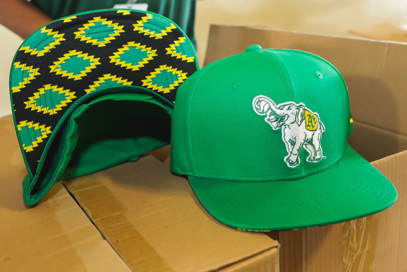 Oakland A's cap on boxes