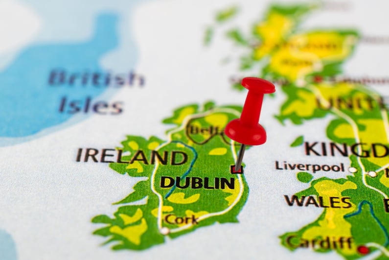Ireland map with Dublin pin