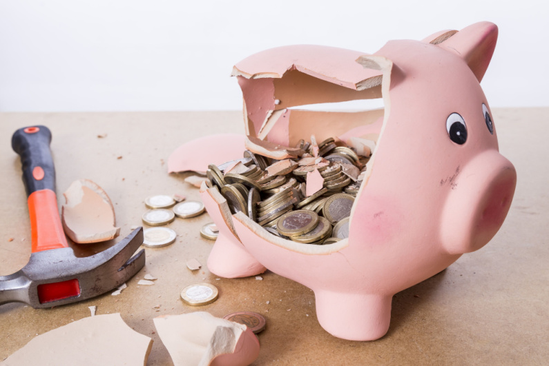 Smashed piggy bank