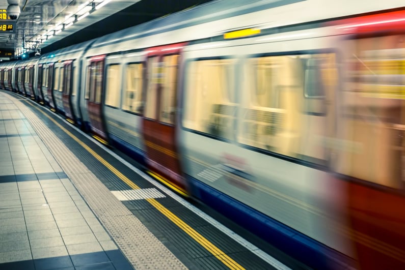 Train in motion in London