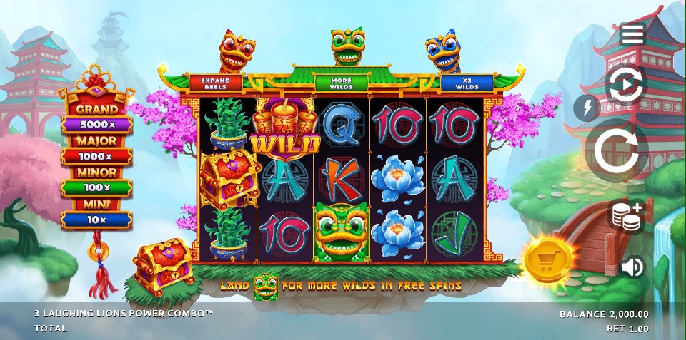 3 Laughing Lions Power Combo slot reels by Northern Lights Gaming