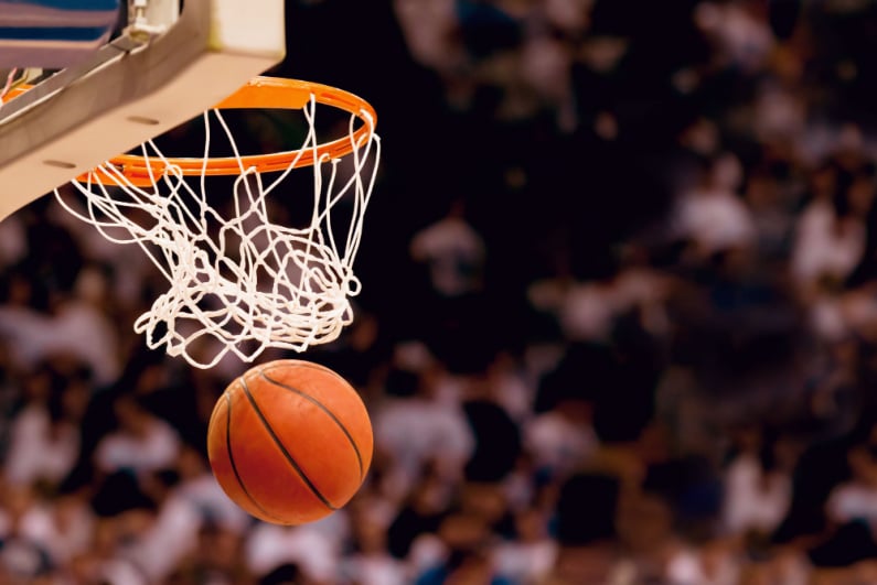 Basketball going through the net