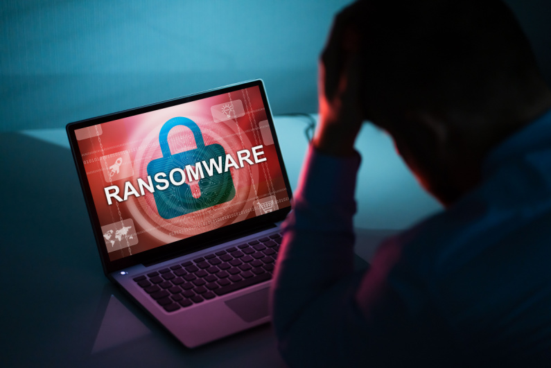 Ransomware screen on laptop