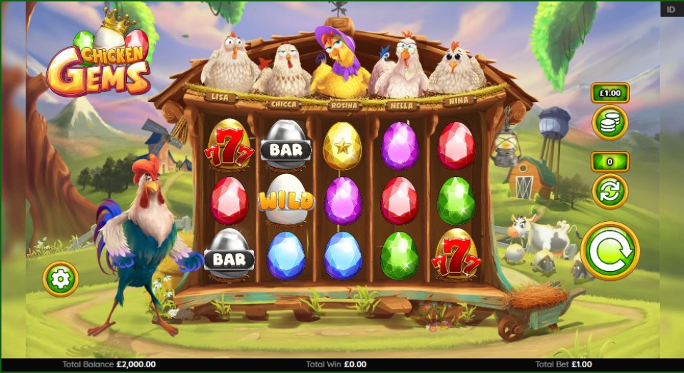 Chicken Gems slot reels by Light and Wonder