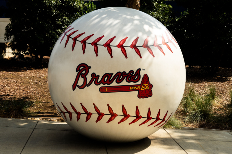 Atlanta Braves logo on giant baseball