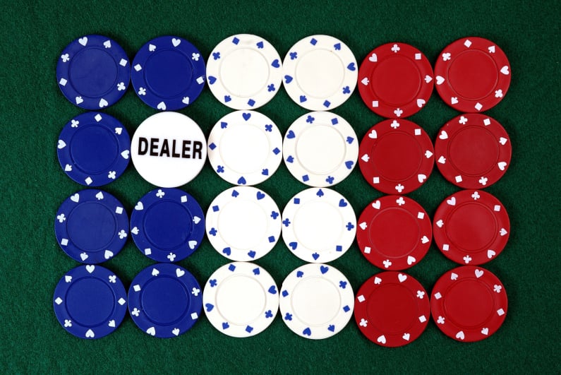 Poker chips arranged to form the French flag