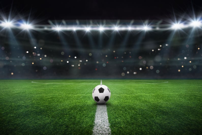 Soccer ball at midfield